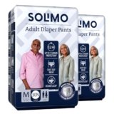 Amazon Brand – Solimo Adult Diapers, Pant Style | Pack of 60 | Medium Size | Waist 24-45 in (60-115 cm) | Unisex | Quick Absorption | Leak Proof Upto 12 Hours | Wetness Indicator | For Men & Women