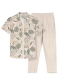 BULLMER Cotton Blend Trendy Clothing Set With Shirt & Pants Co-Ords For Men Beige/Beige Large, Printed