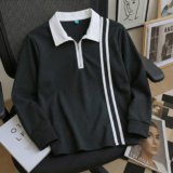 Try This Striped Men Zip Neck Black, White T-Shirt