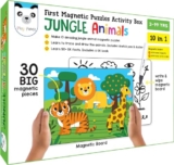 Play Panda Magnetic Puzzles Jungle Animals 10 in 1 with 10 Magnetic Puzzles,Write&Wipe Magnetic Board,50+ GK Facts,Sketch Pen&Duster-Make Beautiful Magnetic Animals-Educational Toy for 3+