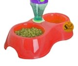 Sage Square 2 in 1 Anti Slip Food Bowl with Water Bowl for Dog/Cat/Puppy/Kitten and Other Pets (Red)