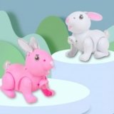 HOMOZE Walking Bunny Rabbit Toy with Leash, Music & LED Lights | Battery Operated Pull-Along Rabbit for Babies & Toddlers | Cute Crawling Animal, Musical Light-Up Learning | Gift for Kids