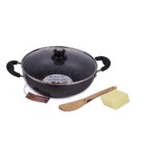 Mumma’s LIFE Non-Stick Deep Kadai with Glass Lid- with Riveted and Virgin Bakelite Handle PFOA/Heavy Metal Free (Induction and Gas Stove Friendly) – (26CM, Grey)
