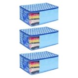 PrettyKrafts F1559 Non-Woven Saree Cover Storage Bags for Clothes (Trio Blue) -Pack of 3