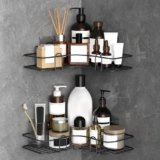 MollisHomes Bathroom Shelf Organizer with Magic Stickers | Self-Adhesive | Rectangular Shower Caddy -Sleek Black Powder Coated- Ideal for Kitchen Essentials and Bathroom Accessories | Pack of 1
