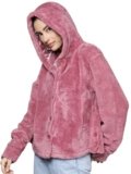 SASSAFRAS Pink Faux Fur Front Button Hooded Jacket