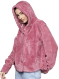 SASSAFRAS Pink Faux Fur Front Button Hooded Jacket