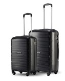 SNITCH Loop 2Pc Set Black Polypropylene Hard Travel Suitcase – Trolley Bag Set of 2 & Luggage with 4 Wheels, Secure Lock & Free Shoe Bag