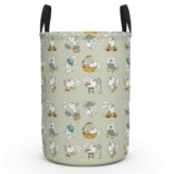 PrettyKrafts 45L Non Woven Bunny Printed Round Foldable Large Laundry Bag/Basket With Handles, Freestanding Clothes Storage Organizer for Bedroom, Bathroom (36x36x45cm, Grey, Set of 1)