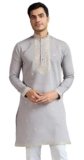 Kalaanj Men’s Embroidered Silk Kurta || Only Kurta (KALSS2502MK-Grey-XXL)