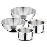 Bergner TriPro Tri-Ply Stainless Steel 4 Pcs Cookware Combo Set of 14cm (1.3L) 16cm (1.9L) Topes and 20cm (2L) 22cm (2.5L) Tasras Less Oil Use Healthy Cooking – Induction and Gas Stove Ready