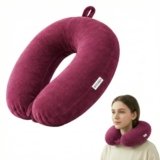 BTfash Travel Neck Pillow for Men & Women | Soft Fibre Cushion for Flight, Car & Train | Soft Velvet Fabric with Attachable Snap Strap | Cervical Support for Neck Pain Relief. Pack of 1 (Candy Pink)