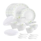 CELLO Tropical Lagoon Dazzle Series Opalware Dinner Set of 35 Pieces For Family of 6 | Bone-Ash Free & Leadfree Opal Glass, Microwave & Dishwasher Safe Plates & Bowls Crockery Set For Dining & Gifting