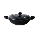 Bergner Essential Plus 5 Layer Marble Non Stick Kadai/Kadhai with Glass Lid, 26 cm, 4.5 litres, Induction Base, Food Safe (PFOA Free), Thickness 2.8mm, Black