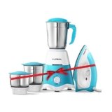 Longway Super Dlx Mixer Grinder with Kwid 1100W Dry Iron | 500 Watt Powerful Motor | 3 Jars for Grinding, Mixing, Juicing | 2 Year Warranty (Blue & White, Combo Offer)