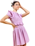 Tokyo TALKIES Women Mini Round Neck Short Sleeve Dress TTJ6008195 Purple S