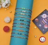 TECHBASICS Combo of 10 Dora Rakhi Set for Brother, Bhaiya, Bhabhi for Rakhi/Rakshabandhan with Roli Chawal & Greeting Card | Premium Rakhi Hamper RKHMPR67