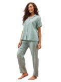 Clovia Women Cotton Night Suit – Button-Down, Green, L