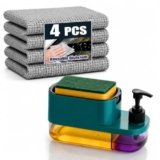 3-in-1 Kitchen Sink Soap Pump Dispenser with Sponge Holder & Dual Liquid Compartments | Countertop Dish Wash & Hand Wash Dispenser | Kitchen Sink Organizer with 4 Reusable Wire Dish Cloths
