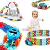 Amazon Brand – Jam & Honey – Monster Wheels Track Set – 102 Pcs Anti Gravity Toy Endless DIY Flexible Bends Track with Light-Up Mini Monster Truck for Kids’ Racing Adventure