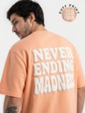 HEATHEX Printed Men Round Neck Orange T-Shirt
