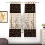 MollisHomes Window Curtains 5 Feet Set of 2, Abstract Cream & Brown
