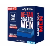 Aqueria De-Tan & Brightening 2-in-1 Bath Soap for Men | Cool Water Perfume | Scrub Side for Tan Removal & Gentle Exfoliation | Smooth Side for Skin Brightening & Hydration | Deep Cleansing Face & Body Soap For Fresh, Healthy-Looking Skin | 300g (Pack of 3) | Suitable For Daily Use – Lasts Upto 90 Washes.