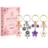 Floral Charm Keychain Vintage Flower Metal Key Ring for Women (Pack Of 4)