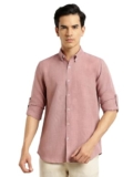 Thomas Scott Men’s | Solid | Textured Fabric | Full Sleeve | Slim Fit | Polyester-Blend | Spread Collar | Casual Shirt