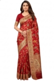E – Ezra Traditional Indian Paisley Women’s Pure Soft Silk Handloom Saree Pure Golden Zari With Blouse Piece Woven Zari Floral Pattern Red