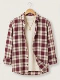 WOXEN Men Checkered Casual Maroon, Cream Shirt