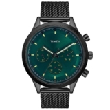 TIMEX Analog Watch for man with Green Round Dial & Black Stainless Steel Mesh Bracelet Band Water Resistant Men’s Wrist Watches – TWHG03SMU25