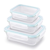 ATTRO Glassox Classic Rectangle Lunch Box with Locking Lid Borosilicate Glass Lunch Box Fridge Organizer Microwave & Freezer Safe Set of 3 370 ML, 630 ML, 1040 ML,Transparent