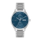 BOSS Tyler Qtz Multifunction Blue Sunray Round Dial Men’s Watch|Stainless Steel Material|Silver Color Band – 1514106