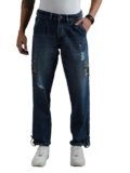 HIGH STAR Men Tapered Fit Mildly Distressed Light Fade Cotton Jeans Blue