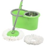 Kuber Industries Plastic Spin Mop with Stainless Steel Wringer | Big Bucket Moppers for Cleaning Floor, 2 Refills | 360° Floor Cleaner Mopping Set for Home & Office | Pocha Stick – (Green)