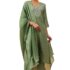 Janasya Women’s Maroon Chanderi Silk Embellished Gold Printed Front Slit Kurta Pant Set