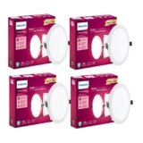 PHILIPS 15W Round AP Plus UltraGlow LED DL Recessed LED Panel Ceiling Light (Pack of 4,Warm White)-Plastic