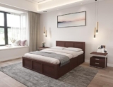 MAMTA Decoration Sheesham Wood Queen Size Bed with Hydraulic Storage | Wooden Double Bed Cot Palang Furniture for Bedroom Living Room Home (Walnut Finish)