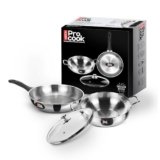Milton Pro Cook 3-Layer Thick Triply Bottom I Induction Cookware & Gas Stove Friendly Stainless Steel 3 Pc Cookware Set | Kadhai & Fry Pan with Lid 22 cm | Deep Frying | 2Y Warranty