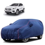 Sulfar 100% Water Resistant Car Body Cover Compatible with Mirror for MG Astor (Triple Stitched, Full Bottom Elastic, Blue Tafetta with Red Piping)