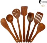 OGGN Set of 7 Wooden Spatula Kitchen Tool Set(Brown, Cooking Spoon)
