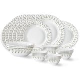 Larah by Borosil Ora Gold Fluted Series Opalware Dinner Set | 27 Pieces for Family of 6 | Microwave & Dishwasher Safe | Bone-Ash Free | Crockery Set for Dining & Gifting | Plates & Bowls | White