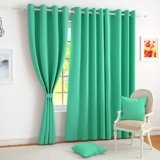 Story@Home 100% True Blackout Door Curtains 7 Feet Set of 2, Teal