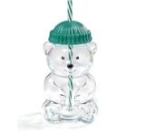 BKWISH Bear Straw Cup Glass Tumbler 20 oz with Reusable Straw & Green Lid, Cute Animal Shaped Drinking Glass Mug for Water, Juice, Smoothies, Milk, Coffee, Travel & Gifts
