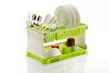Attro Lenova Utensil Basket-Stylish and Durable Plastic Kitchen Organizer Rack Cutlery Utensil,Simple Assembly, Fruits and Vegetable Drying Drain and Storage Stand with Water Storing Tray-Green