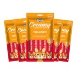 Drools Creamy Lickable Cat Treats (75g x 5 Pouches) Total 375g | Tuna & Bonito | Easy to Hand Feed | Enriched with Vitamins