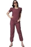 POPWINGS Casual Maroon Printed Regular Relaxed Loose Fit Women Top and Jogger Combo Set