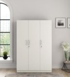 Spacewood Optima Wardrobe | 3 Year Warranty | Almirah, Cupboard, Almari, 3 Door Wardrobe, 2 Hanging Space|Engineered Wood| Kingston White