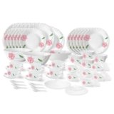 Larah by Borosil Red Mist Fluted Series Opalware Dinner Set | 66 Pieces for Family of 6 | Microwave & Dishwasher Safe | Bone-Ash Free | Crockery Set for Dining & Gifting | Plates & Bowls | White